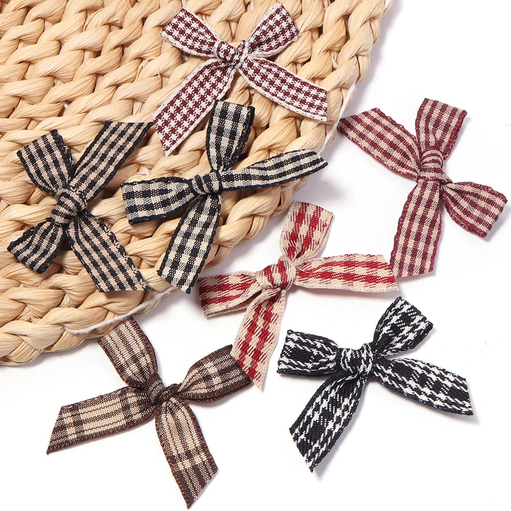 20pcs Plaid Ribbon Bows – DIY Hair Clips & Jewelry Crafts Ribbon Bow Embellishments PLUSH