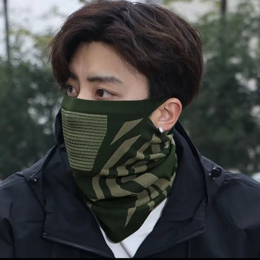 Windproof Thermal Balaclava Cycling Mask & Neck Warmer Balaclava Cycling Mask PLUSH Dark green-hang ear-