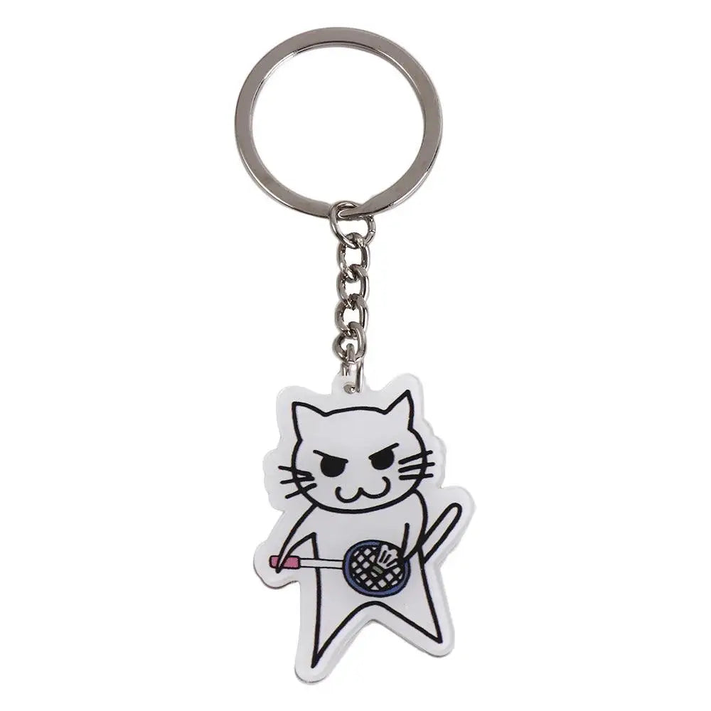 Cute Cat Badminton Acrylic Keychain – Double Sided Key Ring Acrylic Keychain PLUSH B