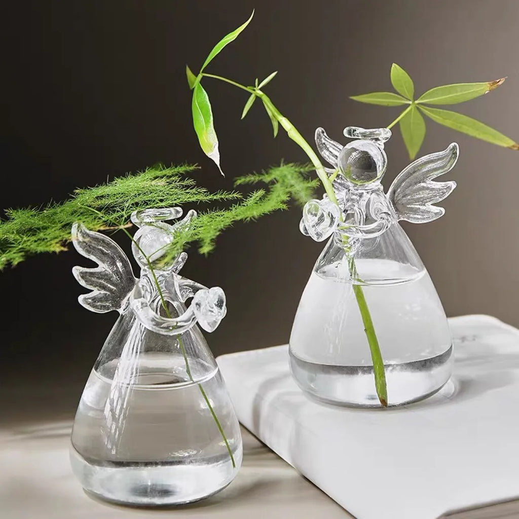 Angel Figurine Mini Glass Vase – Handmade Crystal Decor Gift Decorative Glass Vase PLUSH