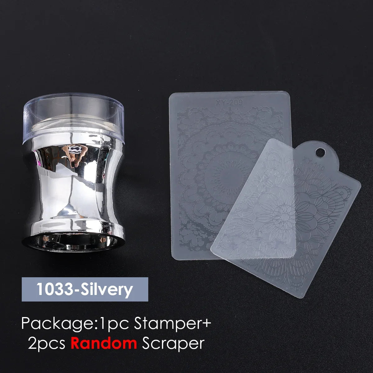 Silicone Jelly Nail Art Stamper & Scraper Set – 3pcs Nail Art Stamper PLUSH 1033-Silver