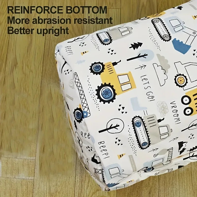 Large Foldable Laundry Basket – Cartoon Construction Vehicle Print Foldable Laundry Basket PLUSH