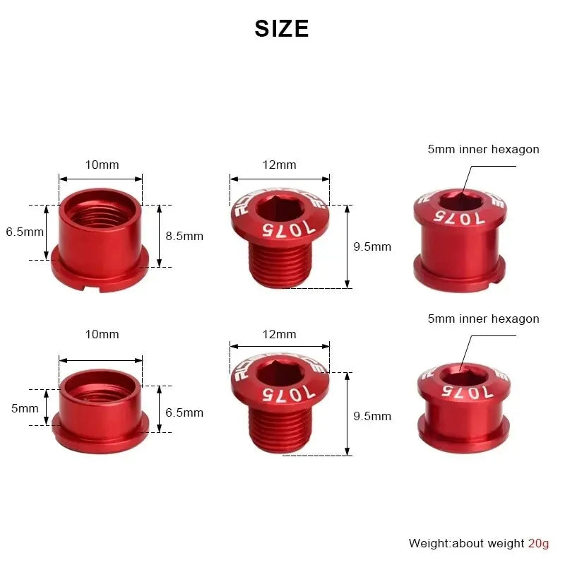 RIDERACE 5pc 7075 Aluminum Chainring Bolts M8 Road MTB Bike Chainring Bolt Set PLUSH