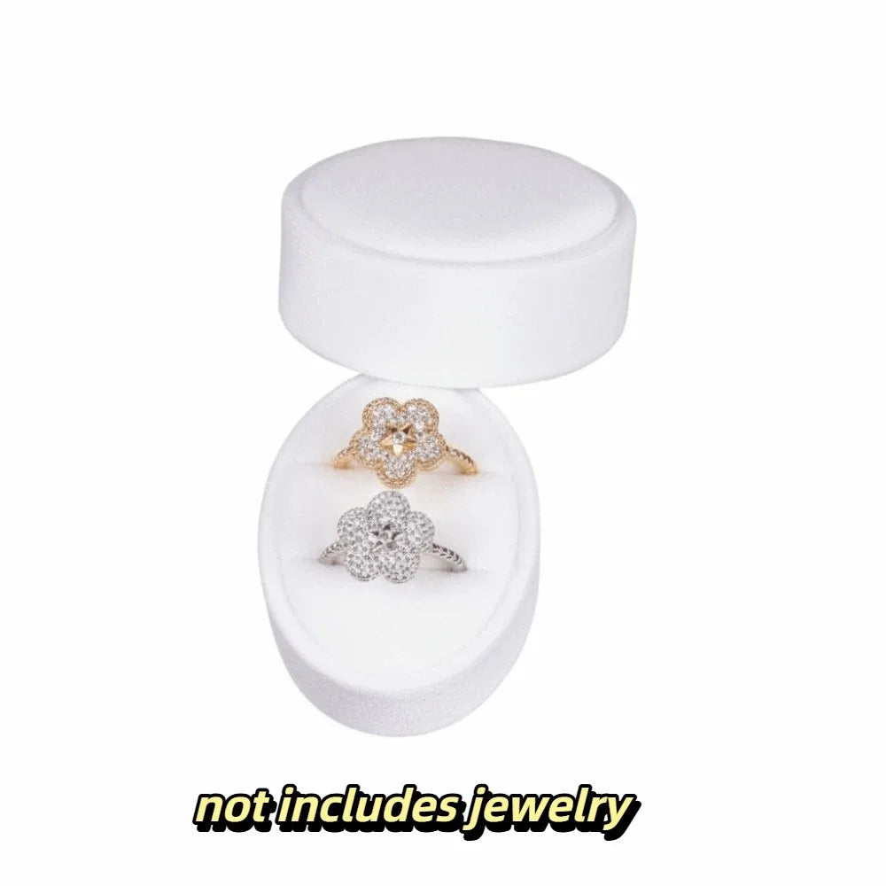 Velvet Ring Box 2 & 3 Slots Oval Vintage Jewelry Gift Box Velvet Ring Box PLUSH White 2 Slot