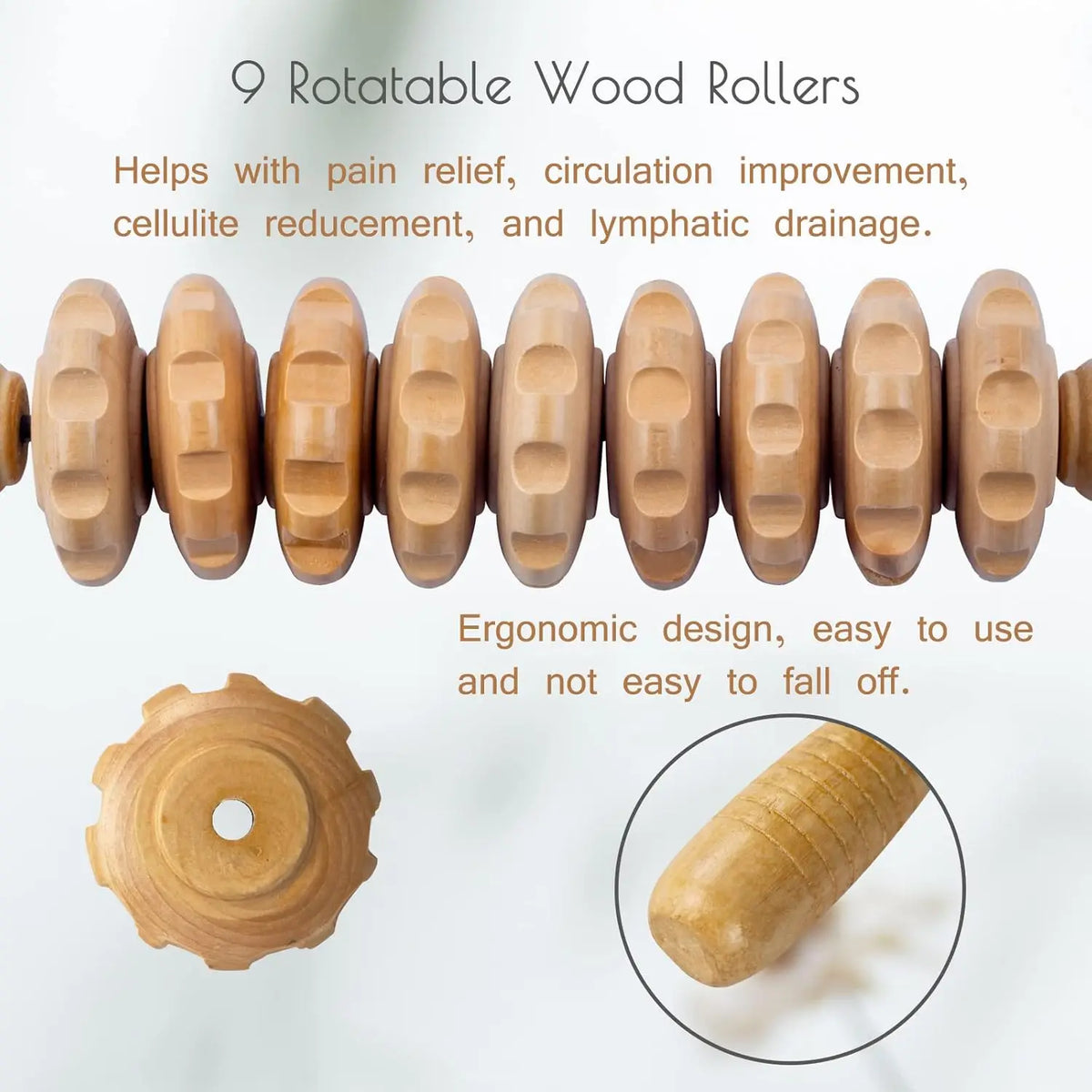 Wooden Massage Roller – 9 Rotating Rollers for Body Sculpting Massage Roller PLUSH