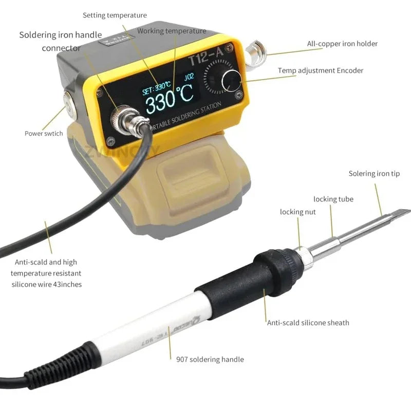 ZWINCKY Cordless T12 Soldering Station – 18V/20V Battery Cordless Soldering Station PLUSH