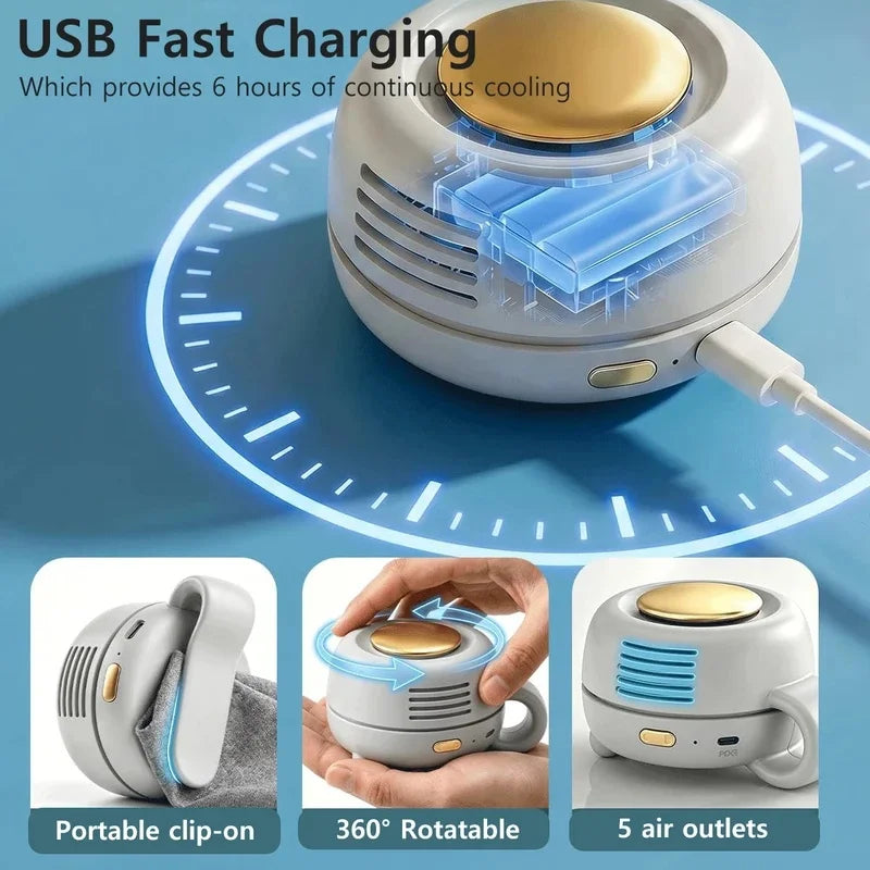 Portable Clip-On Bladeless Mini Fan | 3-Speed USB Rechargeable Clip-On Personal Fan PLUSH