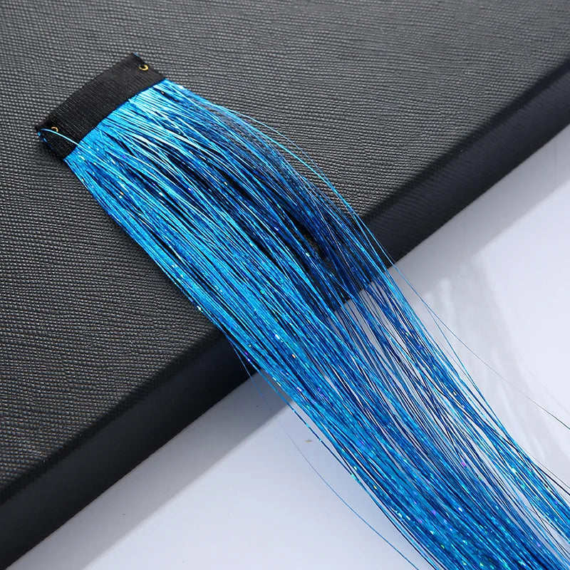 120 Strands Rainbow Hair Tinsel Sparkle Silk Extensions 100cm Hair Tinsel Extensions PLUSH with clip NO.26