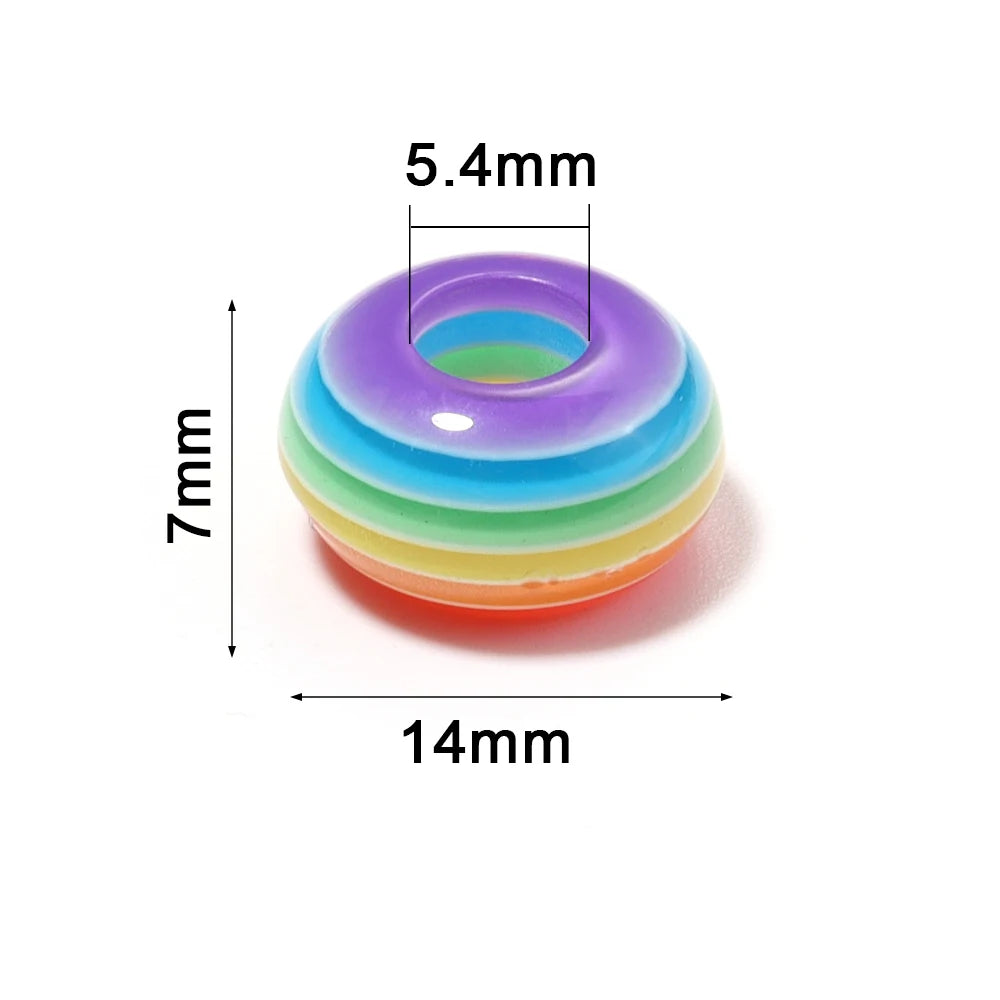 50pcs Rainbow Stripe Resin Flat Big Hole Spacer Beads – DIY Resin Spacer Beads PLUSH