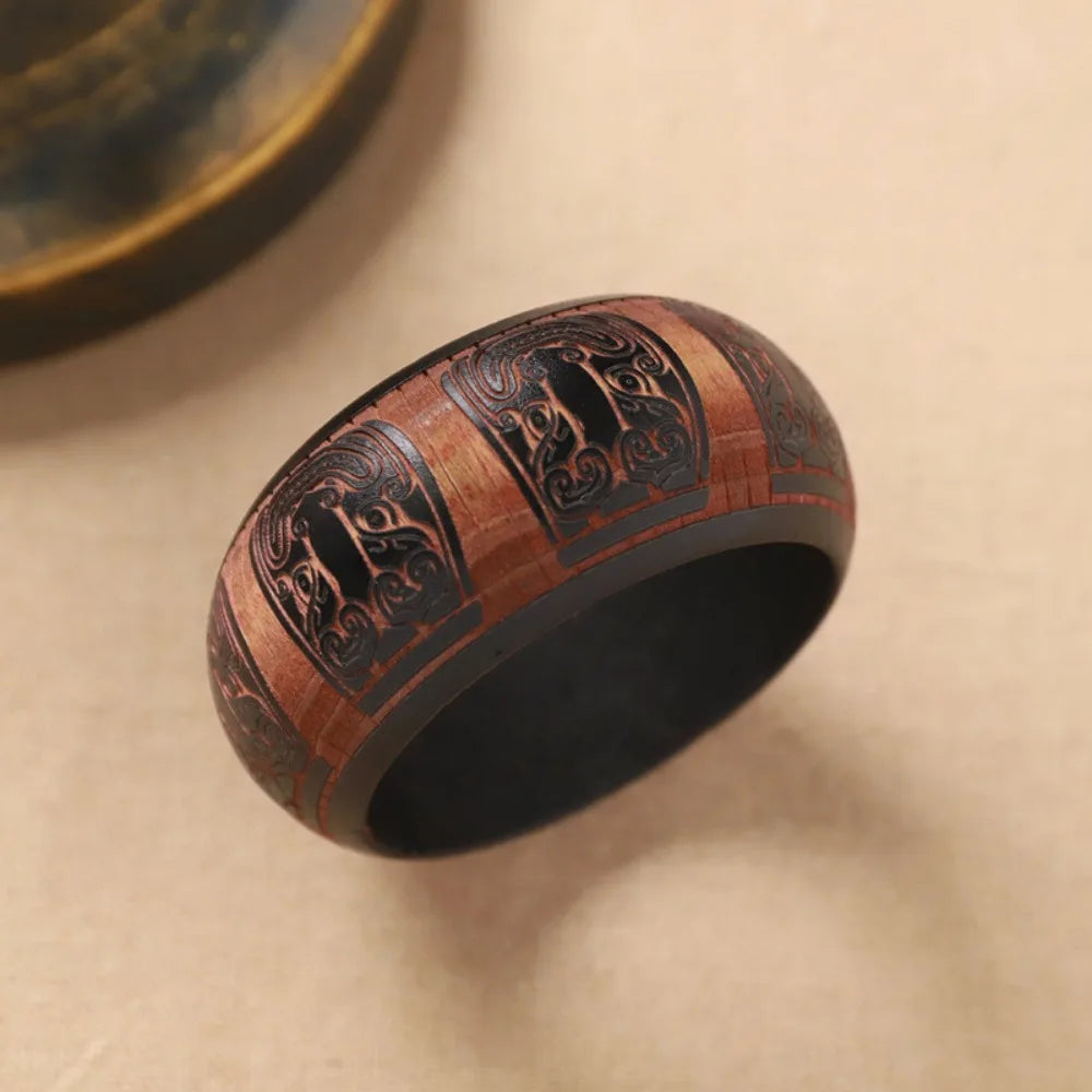 Retro Carved Wooden Bangle – Wide Colorful Ethnic Bracelet Wooden Bangle Bracelet PLUSH Style7