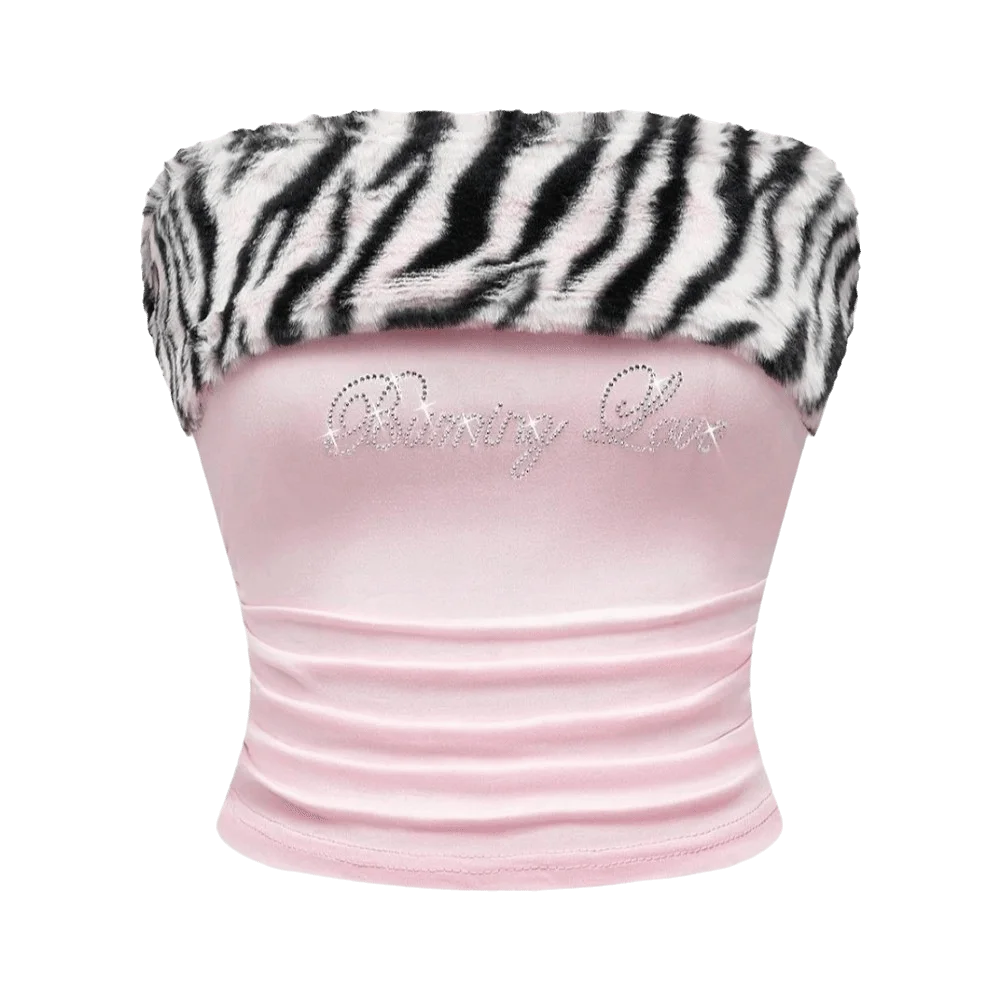 Y2K Crystal Letter Tube Top – Ruched Strapless Bandeau Bandeau Tube Top PLUSH Pink M
