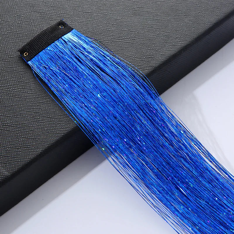 120 Strands Rainbow Hair Tinsel Sparkle Silk Extensions 100cm Hair Tinsel Extensions PLUSH with clip NO.30