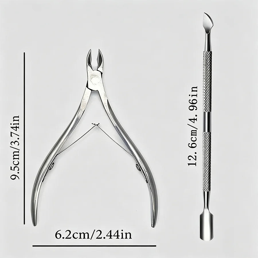 2-Pc Stainless Steel Nail Cuticle Scissors & Push Tool Set Nail Cuticle Tool Set PLUSH