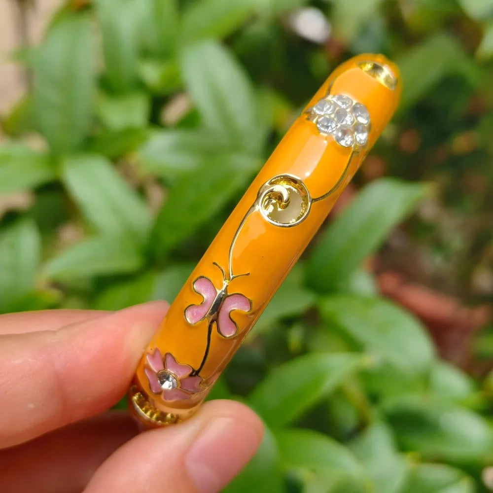 Cloisonné Enamel Bangle – Vintage Chinese Rhinestone Jewelry Enamel Bangle PLUSH 9