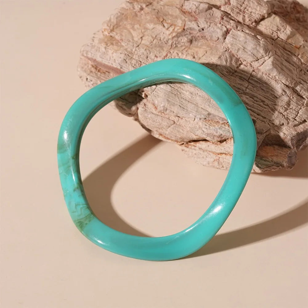 Bohemian Wide Acrylic Bangle – Jelly Color Retro Cuff Bracelet Acrylic Bangle Bracelet PLUSH Style D
