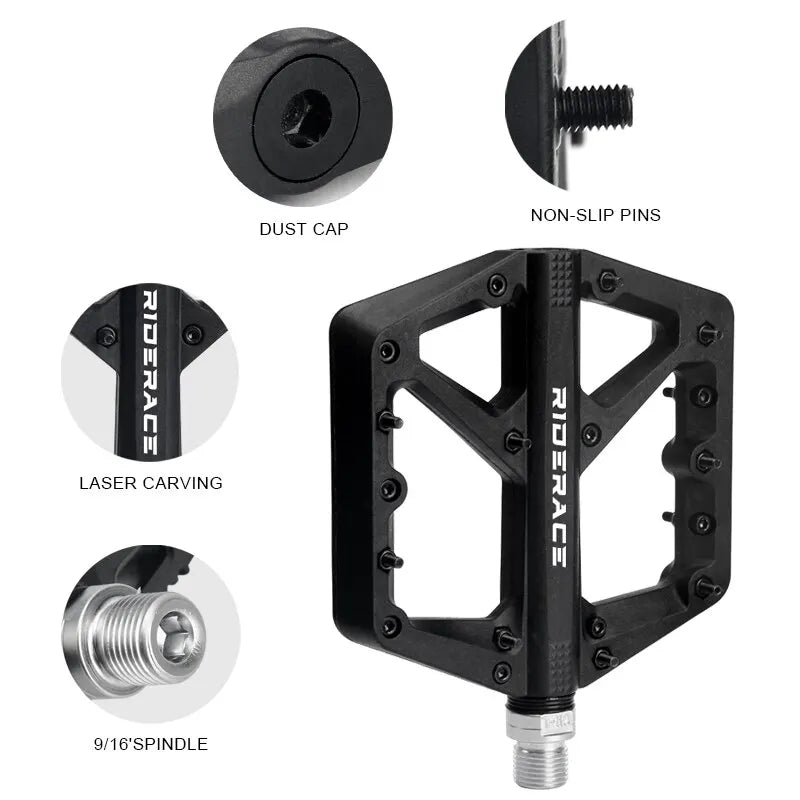 RIDERACE Ultralight Nylon Flat Bike Pedals BMX MTB Road Flat Bike Pedals PLUSH