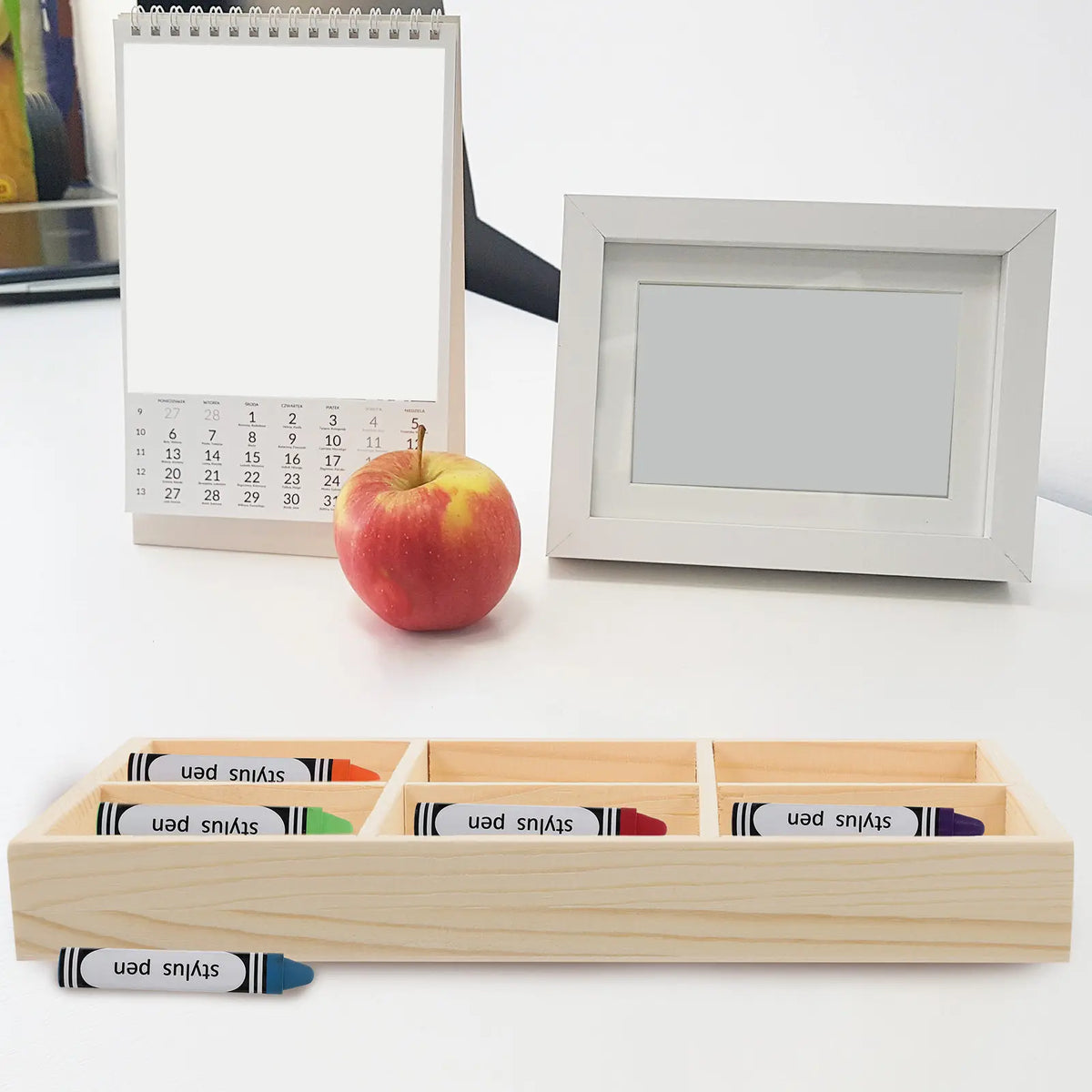 Wooden Multi-Slot Crayon & Pen Desk Organizer | Storage Tray Desk Pen Organizer PLUSH