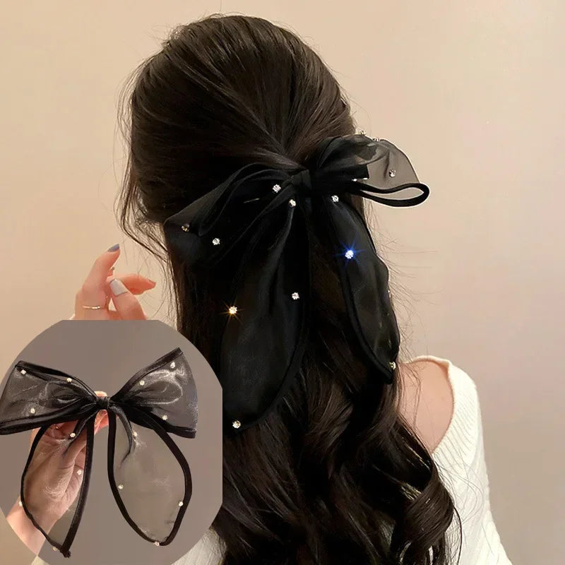 Elegant Bowknot Black Glitter Hair Clips – Korean Barrettes Hair Clip Barrette PLUSH