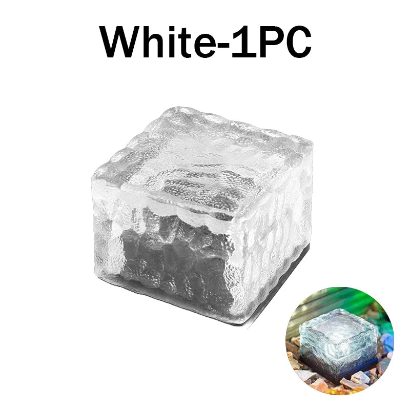 Solar Ice Cube Glass Block Light – Outdoor Garden Path Lamp Solar Garden Light PLUSH White 1PC