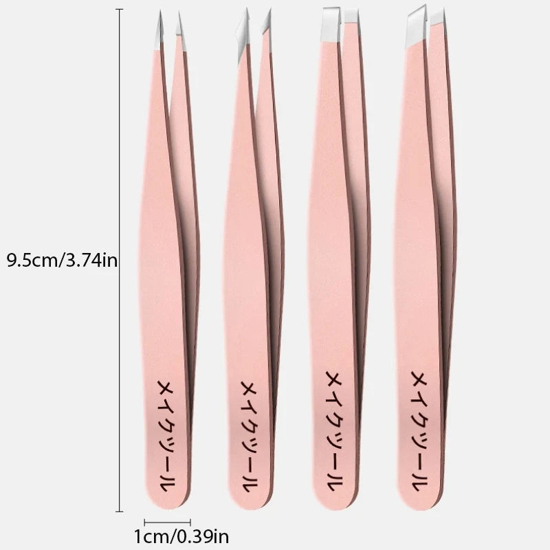 4-Piece Precision Stainless Steel Tweezers Set – Brow & Facial Precision Tweezers Set PLUSH