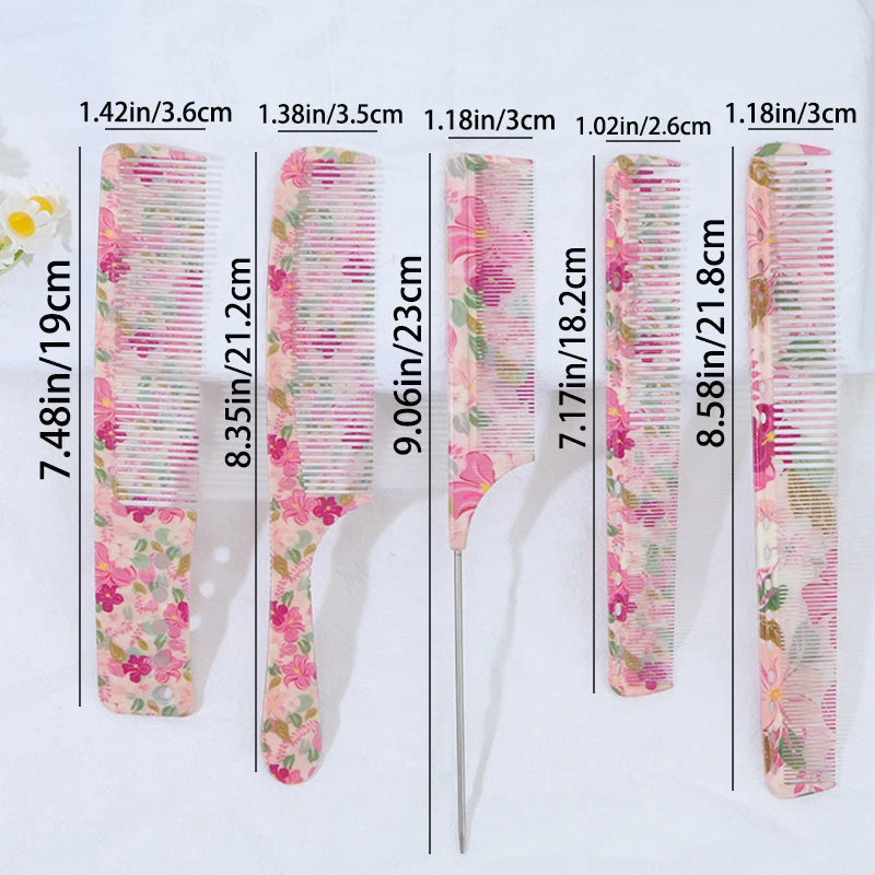Floral Pointed Tail Comb Set – All Hair Types | 1–5 Pcs Hair Styling Comb PLUSH