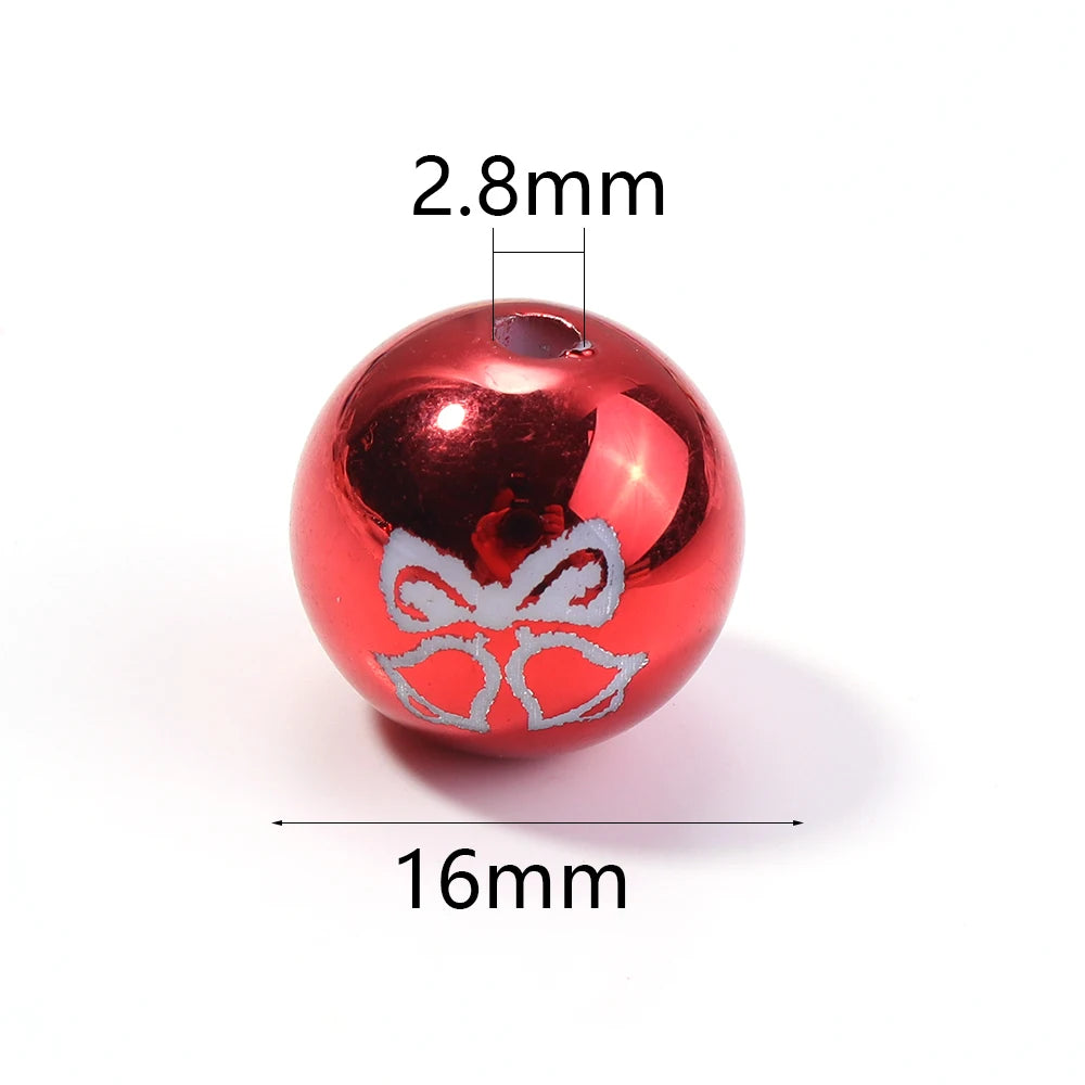 10pcs 16mm Christmas Acrylic Round Beads – Red & Green DIY Acrylic Spacer Beads PLUSH
