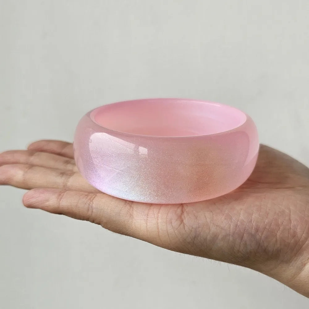 Bohemian Glitter Acrylic Wide Bangle – Jelly Color Bracelet Acrylic Bangle PLUSH Pink-Glitter-