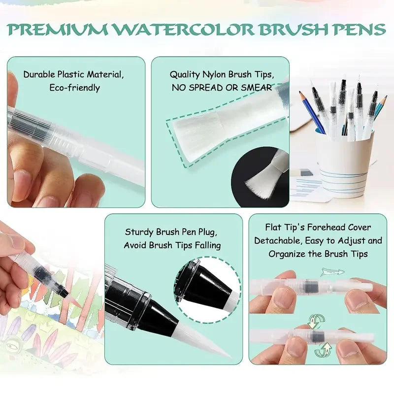 7pcs Refillable Watercolor Brush Pens – Fine Tip Art Set Watercolor Brush Pens PLUSH