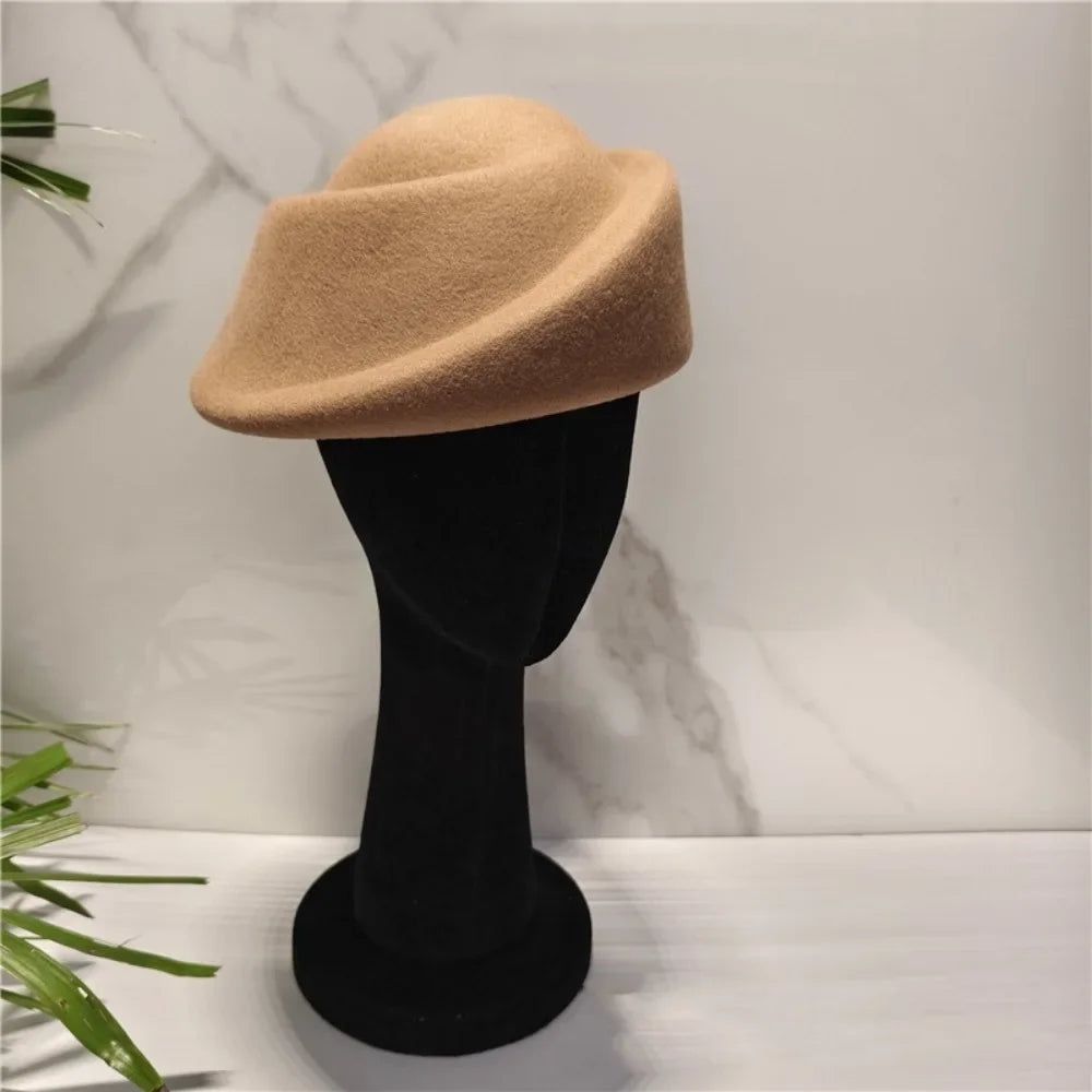Vintage Hepburn Pillbox Fedora Hat – Elegant Women's Wool Felt Pillbox Fedora Hat PLUSH Khaki
