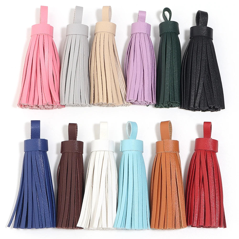 4pcs 9cm PU Leather Tassel Pendants – Bag Charm & DIY Jewelry Tassel Pendants PLUSH mixed