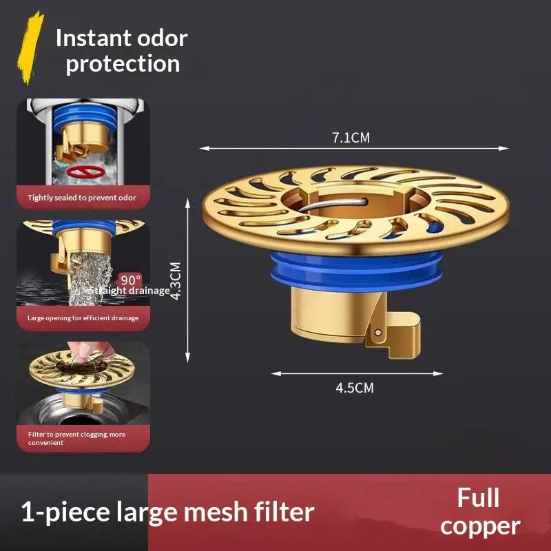 Copper Floor Drain 10x10cm – Odor & Insect Proof Stopper Floor Drain Stopper PLUSH A