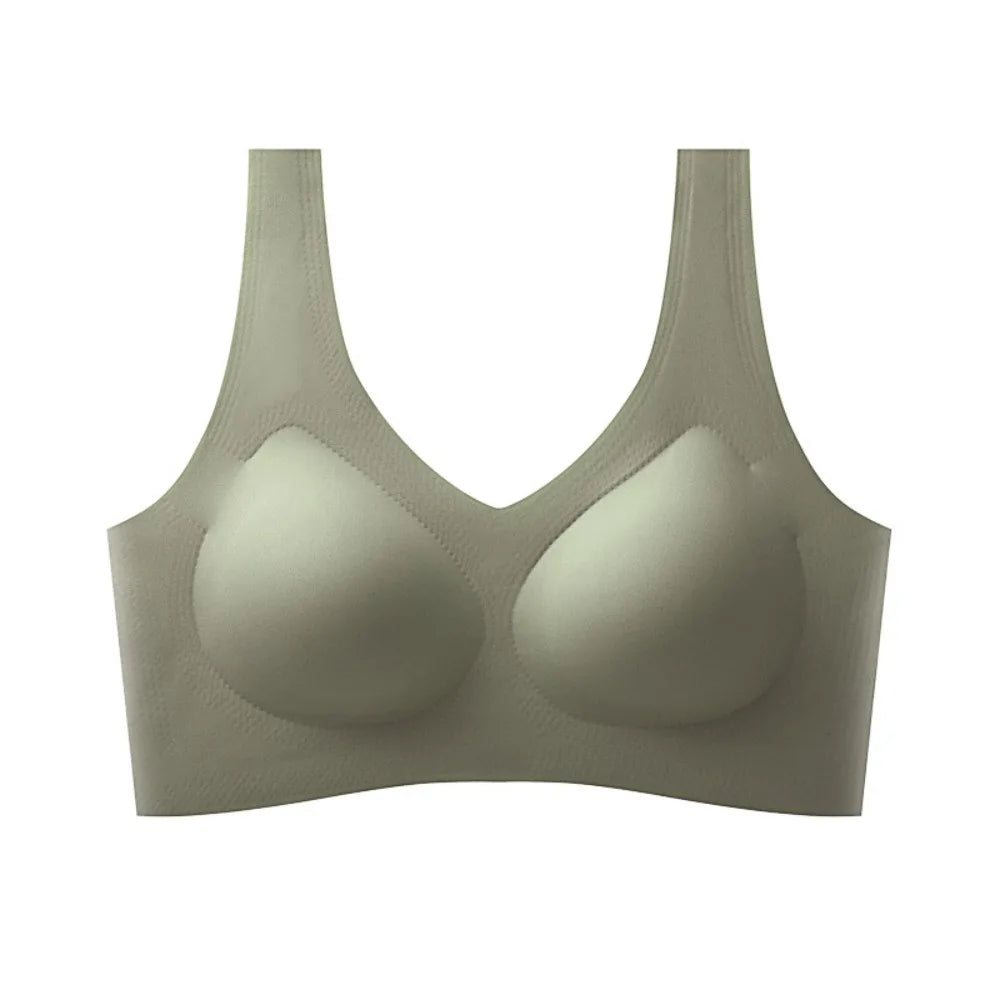 Seamless Wireless Push-Up Bra – Deep V Breathable Lingerie Wireless Push-Up Bra PLUSH Green 1XL