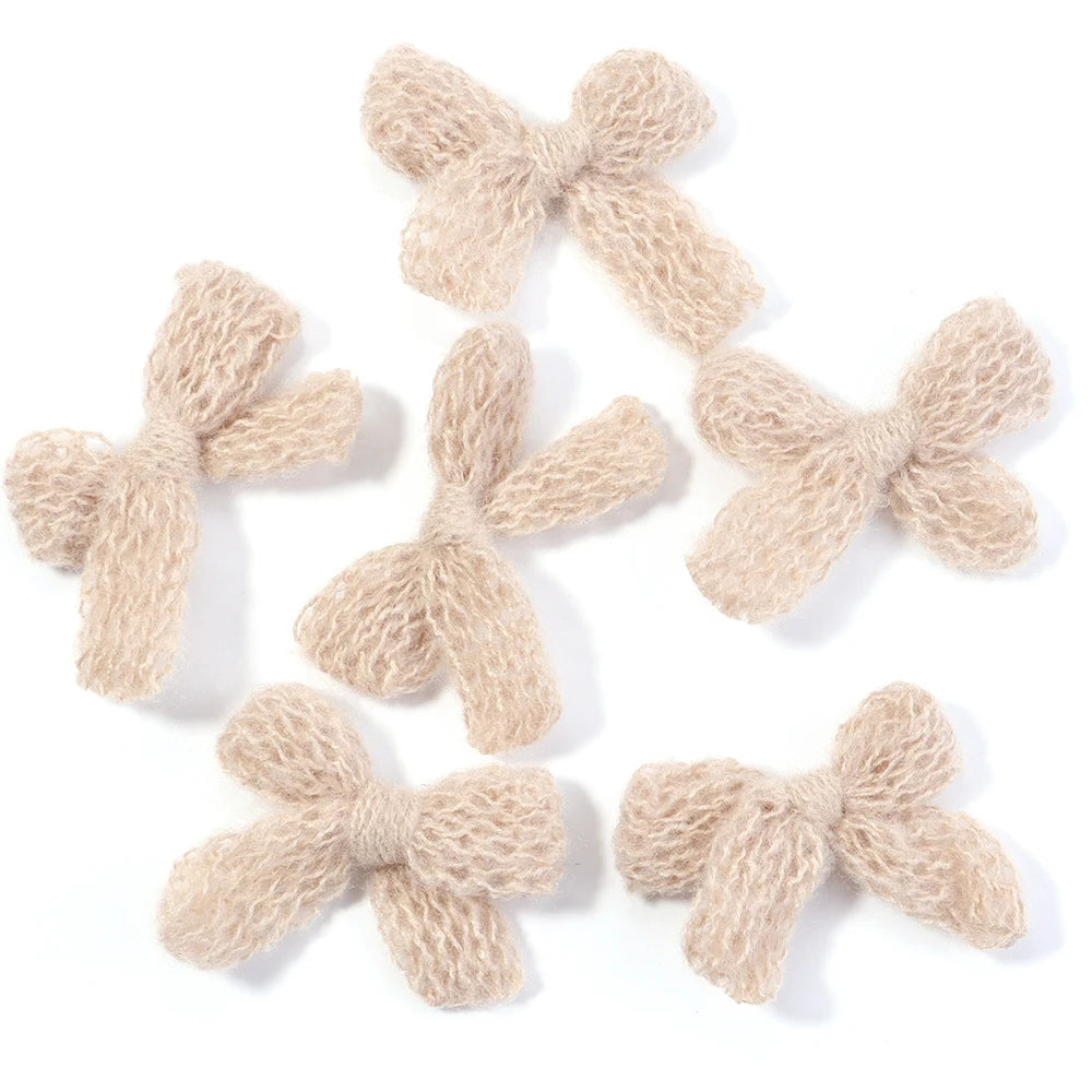 10pcs Fluffy Knitted Wool Yarn Bows – DIY Hair & Jewelry Craft DIY Hair Bow PLUSH light khaki 4x5cm