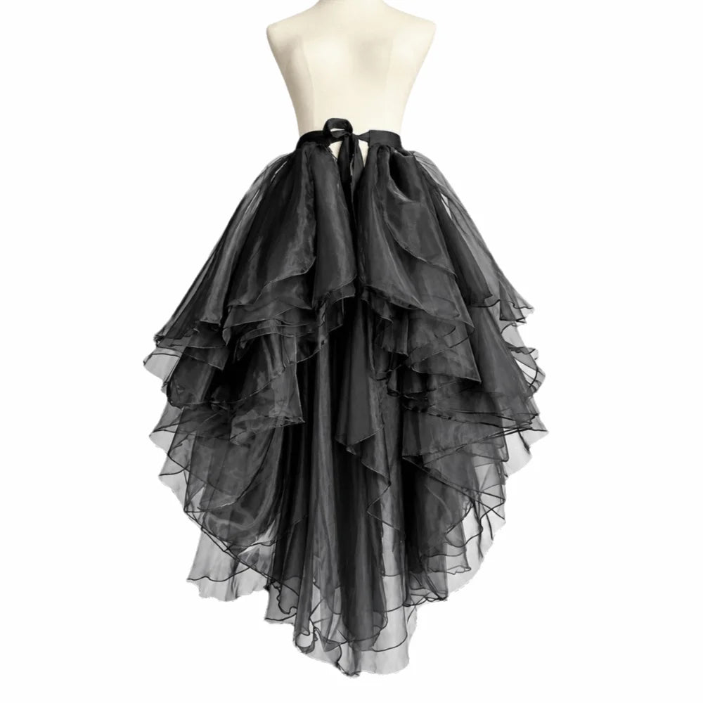Ruffled Crinoline Petticoat – Irregular Hem 3-Tier Underskirt Crinoline Petticoat PLUSH Black
