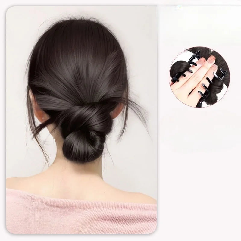 Synthetic Half-Tie Hair Bun Claw Clip Floral Accents Pink Black Clip-On Hair Bun PLUSH Brown Black 1Pc