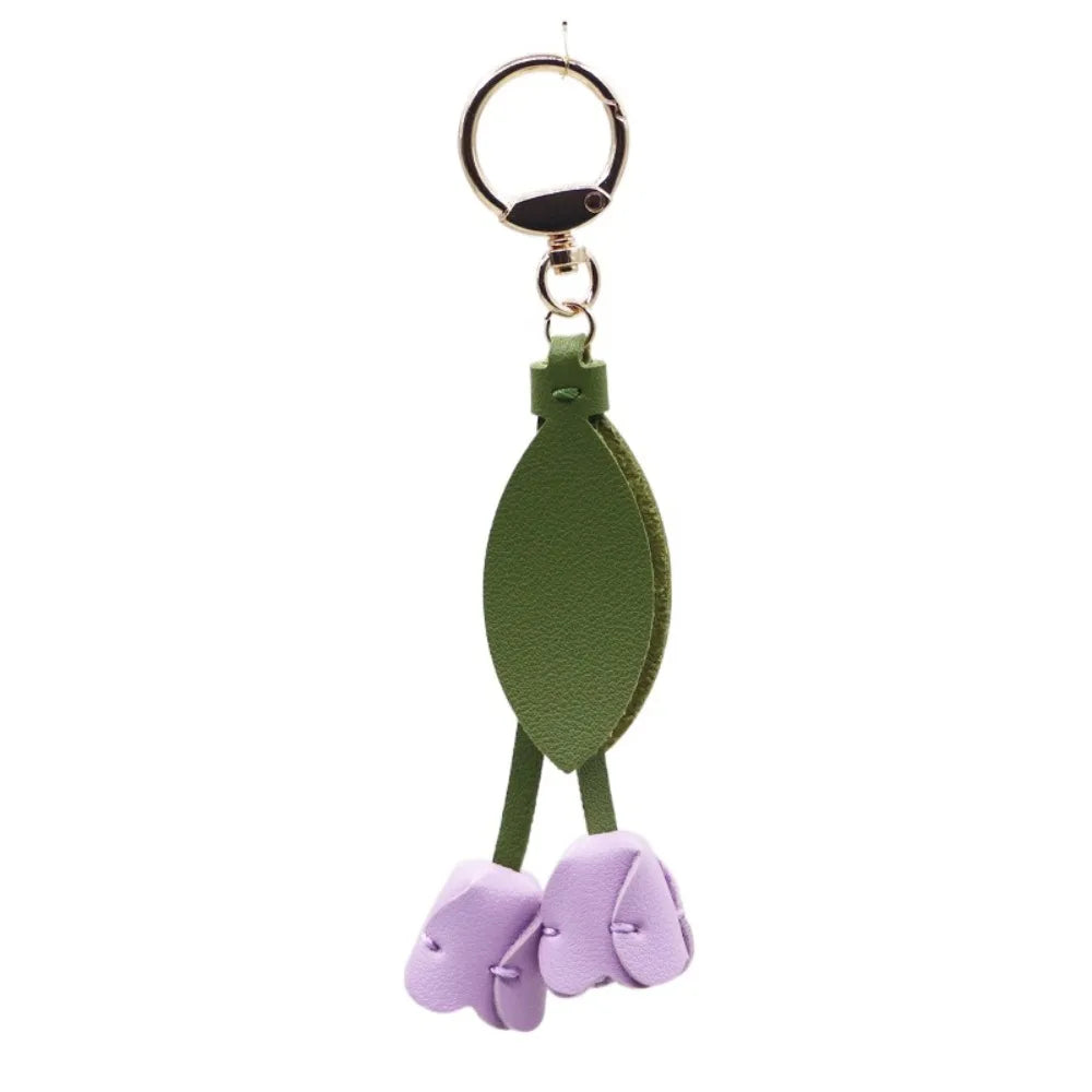 Tulip Bag Pendant PU Leather Floral Charm – Korean Style Bag Charm Pendant PLUSH Purple Style 1