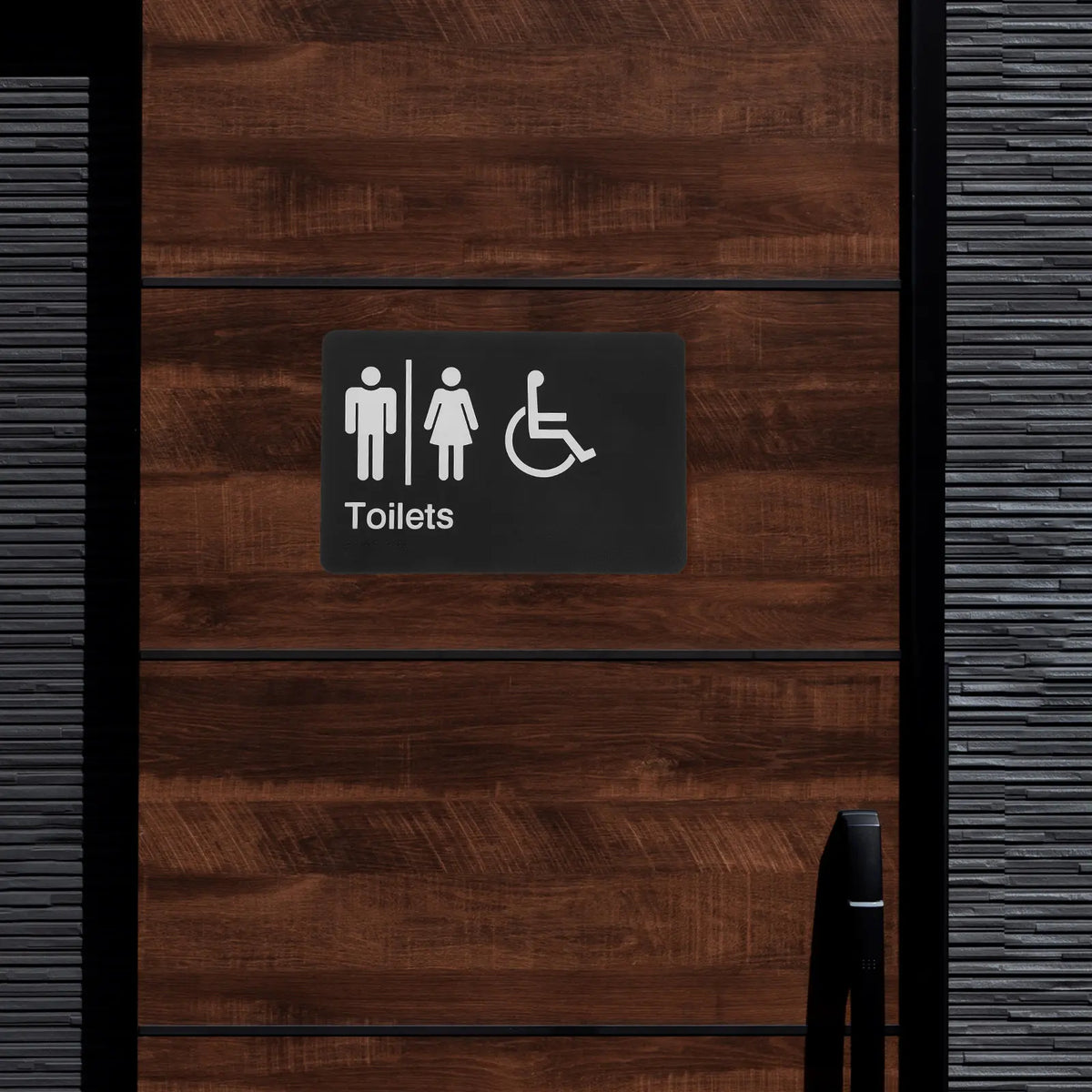 Braille Unisex Restroom Sign | Self-Adhesive ABS Plastic Restroom Door Sign PLUSH