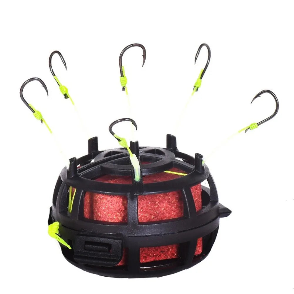 Feeder Bait Cage Rig 6 Hook Carbon Steel Anti-Tangle Sinker Fishing Hook Rig PLUSH 6 Hooks 4-