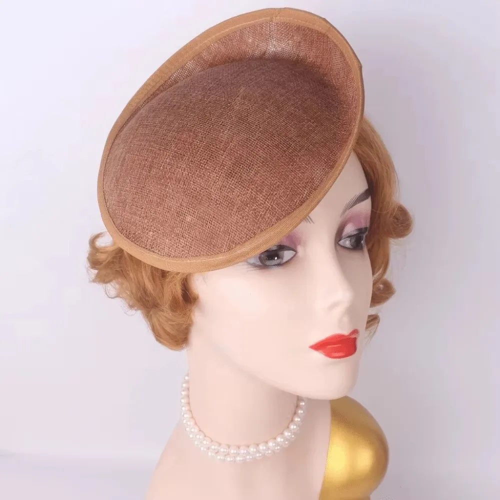 Wide Brim Linen Fascinator Hat Base – Vintage Mesh Headpiece Fascinator Hat Base PLUSH Khaki