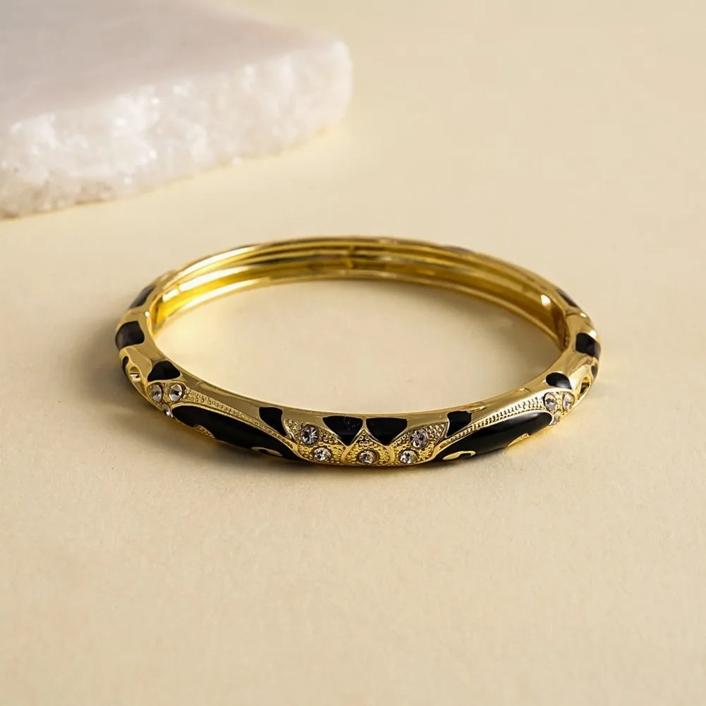Vintage Cloisonné Enamel Flower Cuff Bangle | Rhinestone Women's Enamel Cuff Bangle PLUSH Style-A