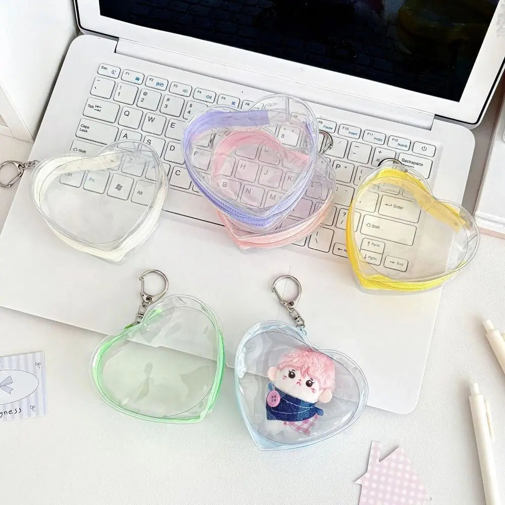 Transparent PVC Doll Storage Bag – Heart Zipper Display Case Doll Display Bag PLUSH