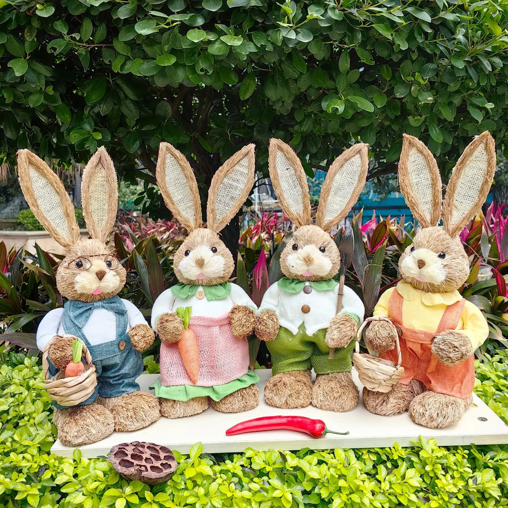 35cm Woven Wicker Easter Bunny Rustic Table Centerpiece Decor Easter Table Decor PLUSH