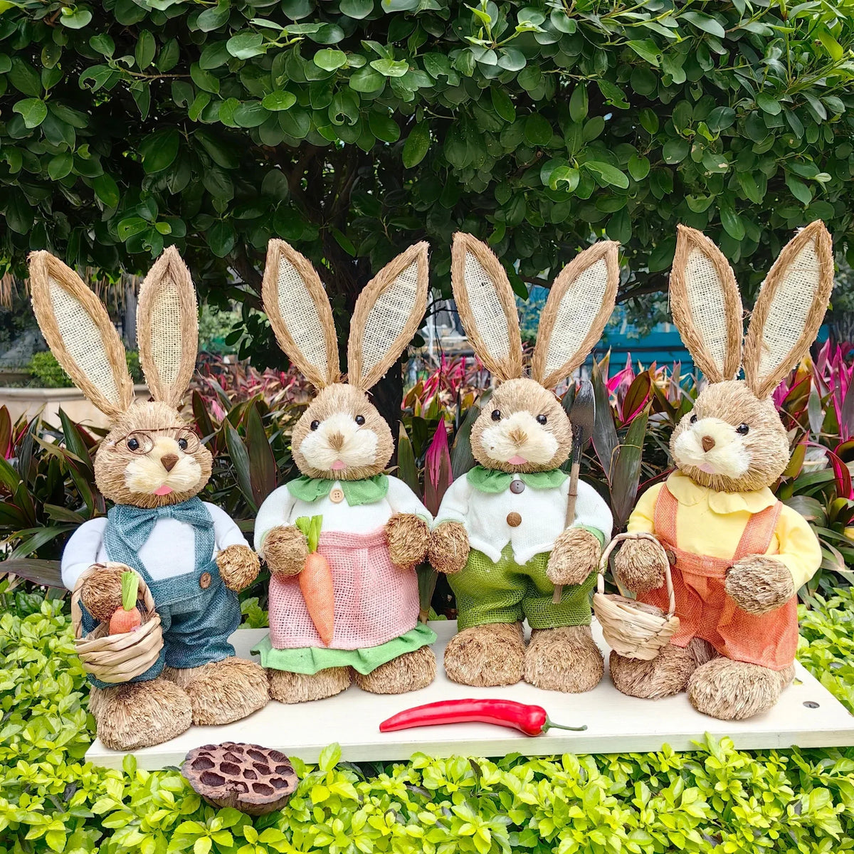 35cm Woven Wicker Easter Bunny Rustic Table Centerpiece Decor Easter Table Decor PLUSH