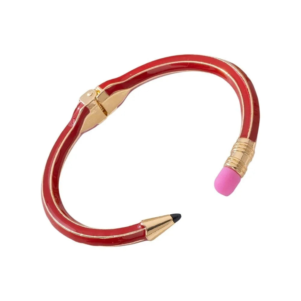 Enamel Pencil Cuff Bangle – Colorful Open Bracelet Enamel Cuff Bangle PLUSH Red