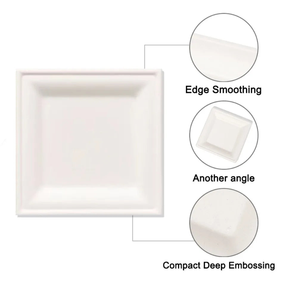 White Square Disposable Paper Plates 25/50pcs | Party Supplies Disposable Paper Plates PLUSH