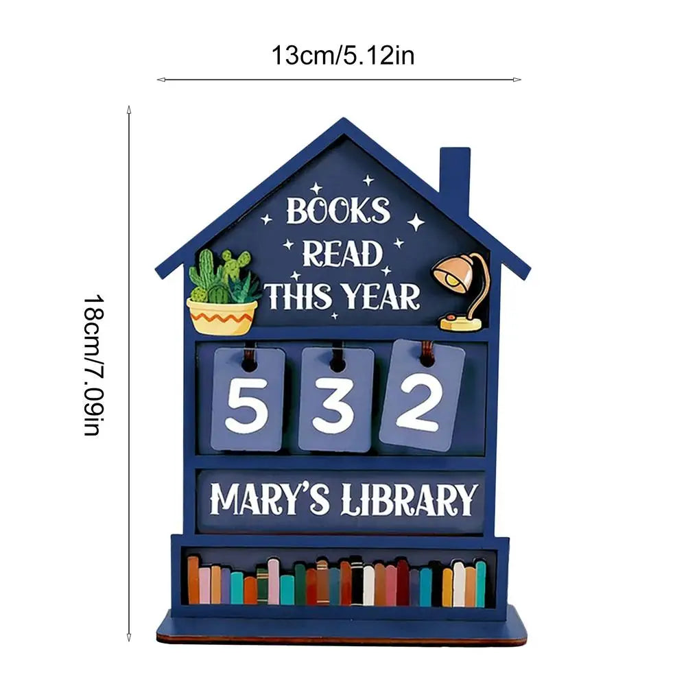 Wooden Books Read Counter Sign – Reading Tracker Shelf Decor Wooden Reading Tracker PLUSH Blue