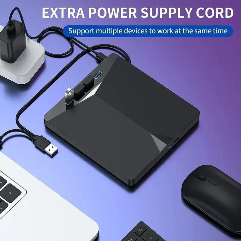 GGBEE 7-in-1 External DVD Drive USB 3.0 CD Burner & Card Reader External Optical Drive PLUSH