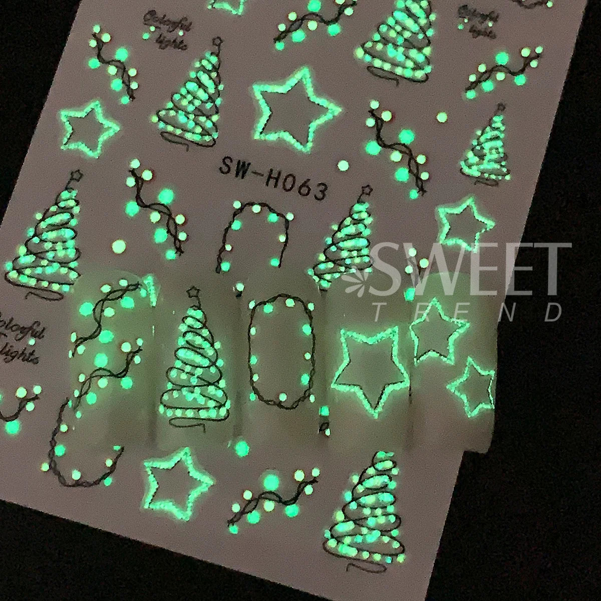 Glow in the Dark Christmas Nail Stickers – Xmas Tree Decals Nail Art Stickers PLUSH