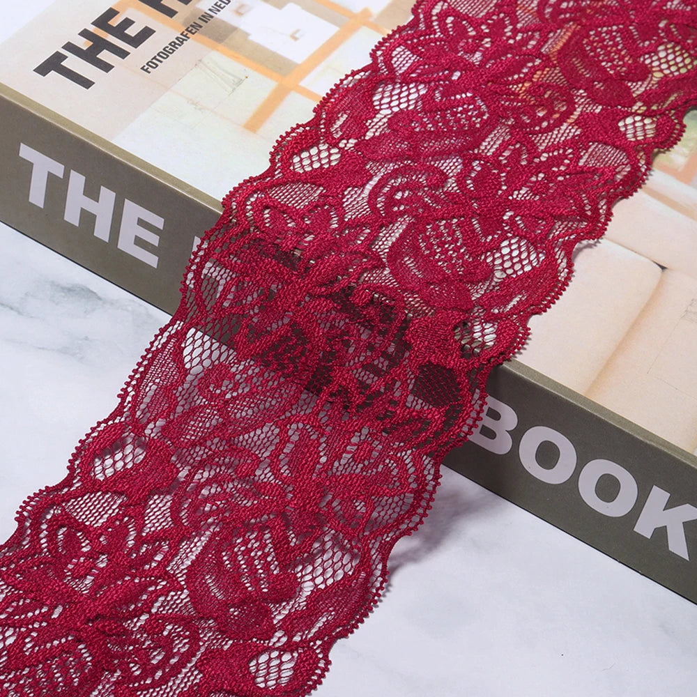 8cm Elastic Floral Lace Trim 2 Yards – DIY Sewing & Crafts Elastic Lace Trim PLUSH wine red 8cm