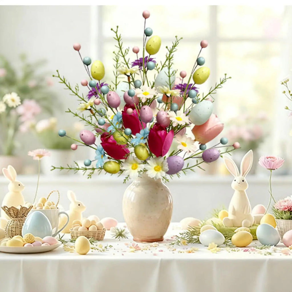 Easter Egg Picks Artificial Floral Spring Stems Vase Filler Artificial Floral Pick PLUSH